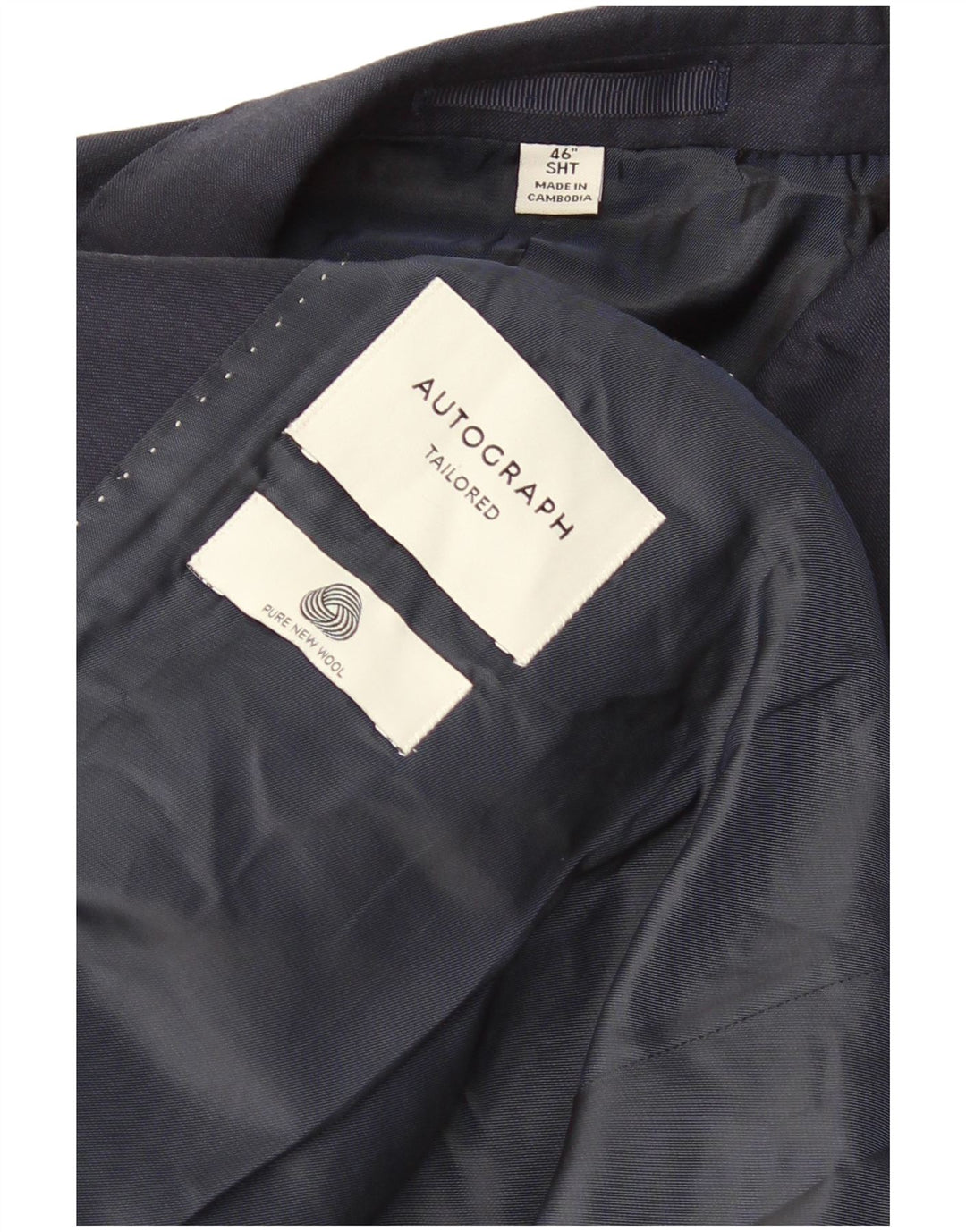 Jaqueta blazer masculina Marks & Spencer curta de 2 botões Reino Unido 42 XL azul marinho