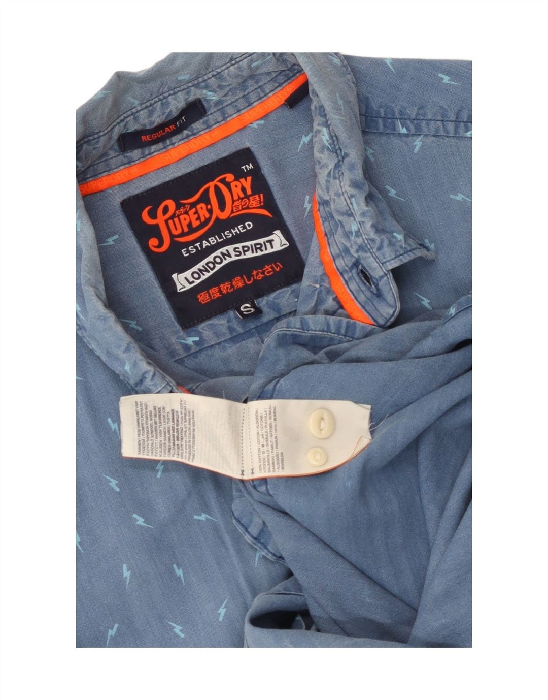 Camisa masculina Superdry manga curta regular fit pequena algodão manchado azul