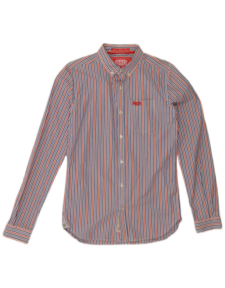 Camisa masculina SUPERDRY pequena listrada azul de algodão