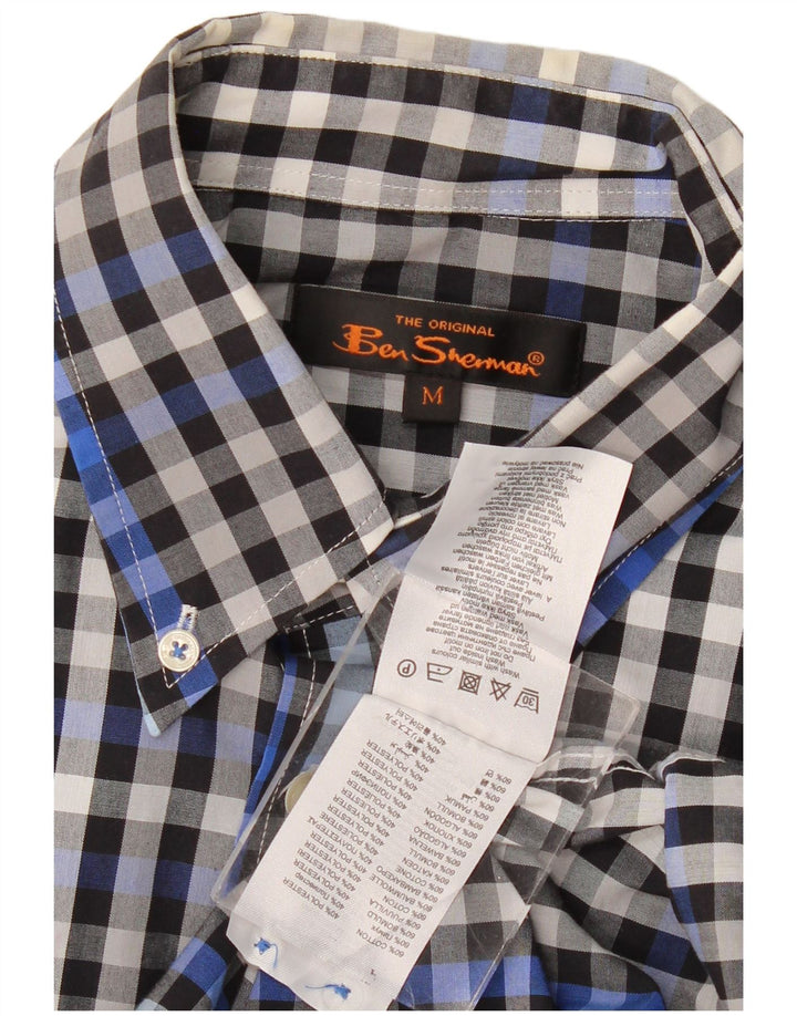 Camisa masculina BEN SHERMAN média azul marinho algodão guingão