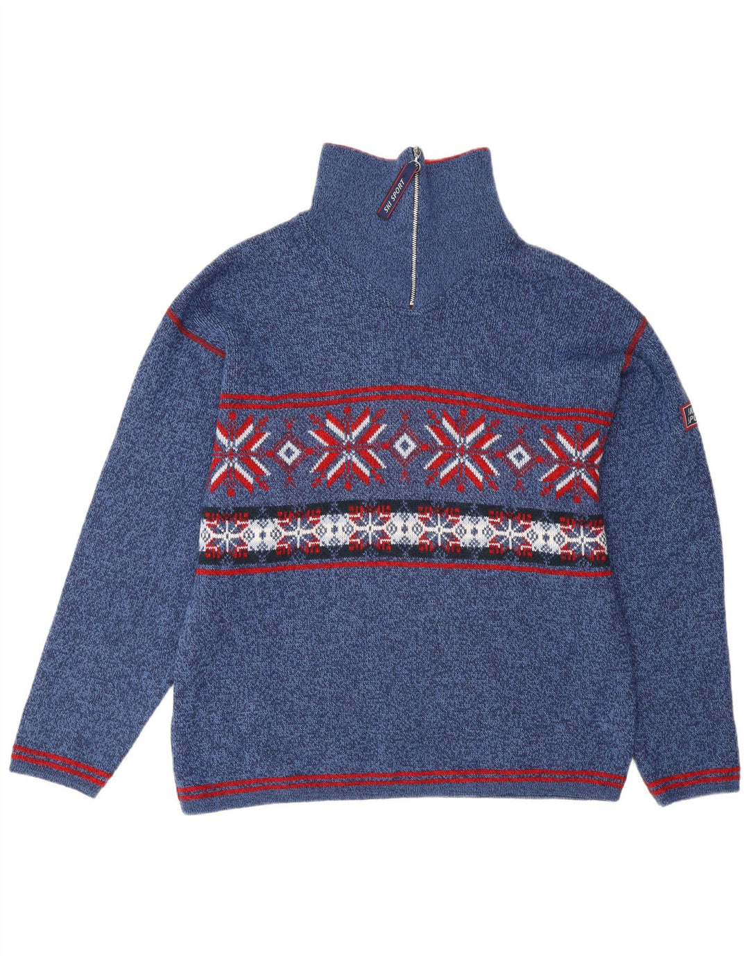 Angelo Litrico Suéter masculino com gola e zíper, azul médio, Fair Isle