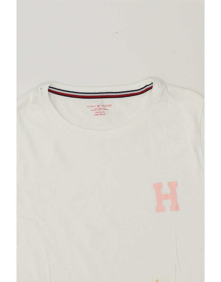 TOMMY HILFIGER Girls T-Shirt Top 14-15 Years White Cotton Vintage Tommy Hilfiger and Second-Hand Tommy Hilfiger from Messina Hembry 
