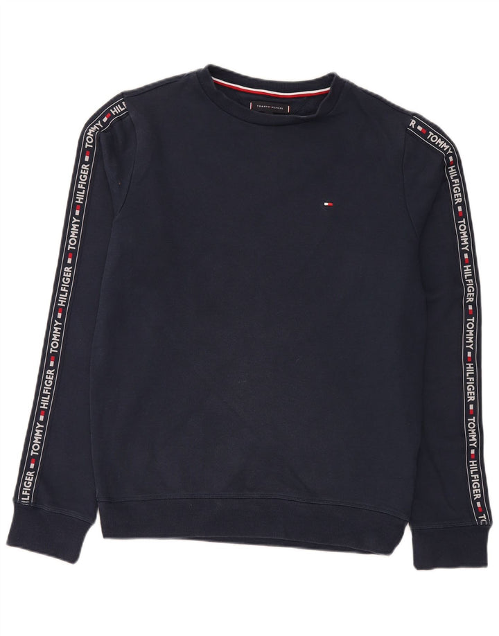 TOMMY HILFIGER Suéter gráfico masculino pequeno algodão azul marinho