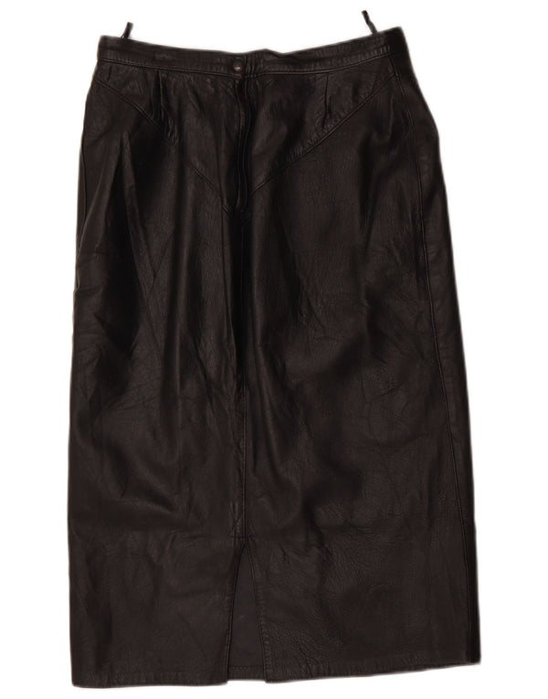 Saia de couro feminina vintage W28 média preta