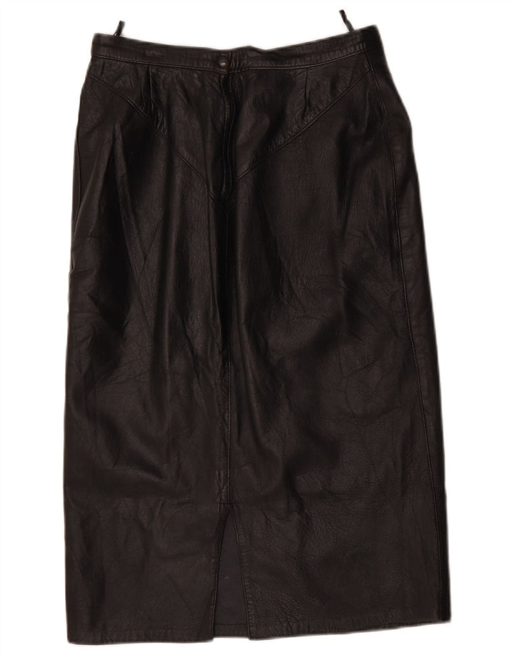 Saia de couro feminina vintage W28 média preta