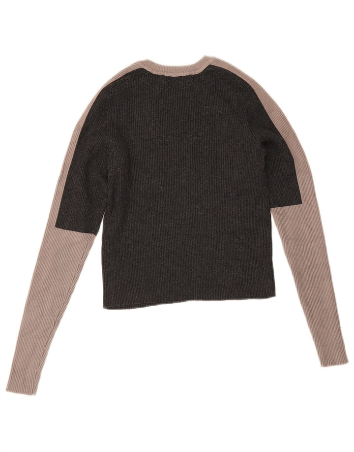 Zara Crop Top Feminino Manga Longa Reino Unido 12 Cinza Médio Colourblock Viscose
