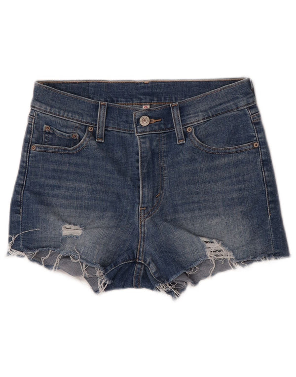 Shorts jeans feminino Levi's desgastado W26 pequeno azul