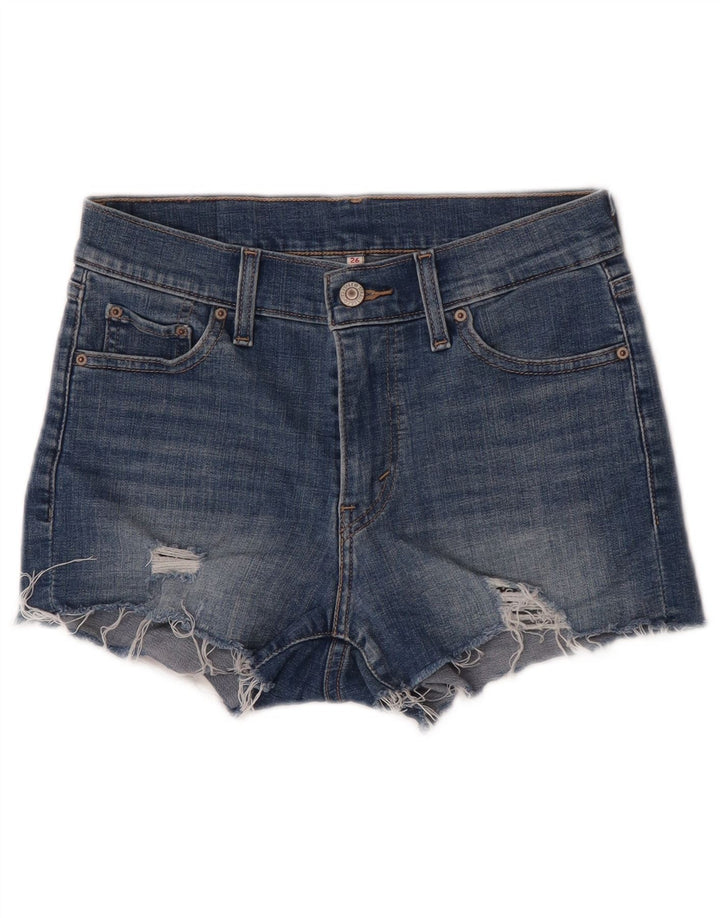 Shorts jeans feminino Levi's desgastado W26 pequeno azul