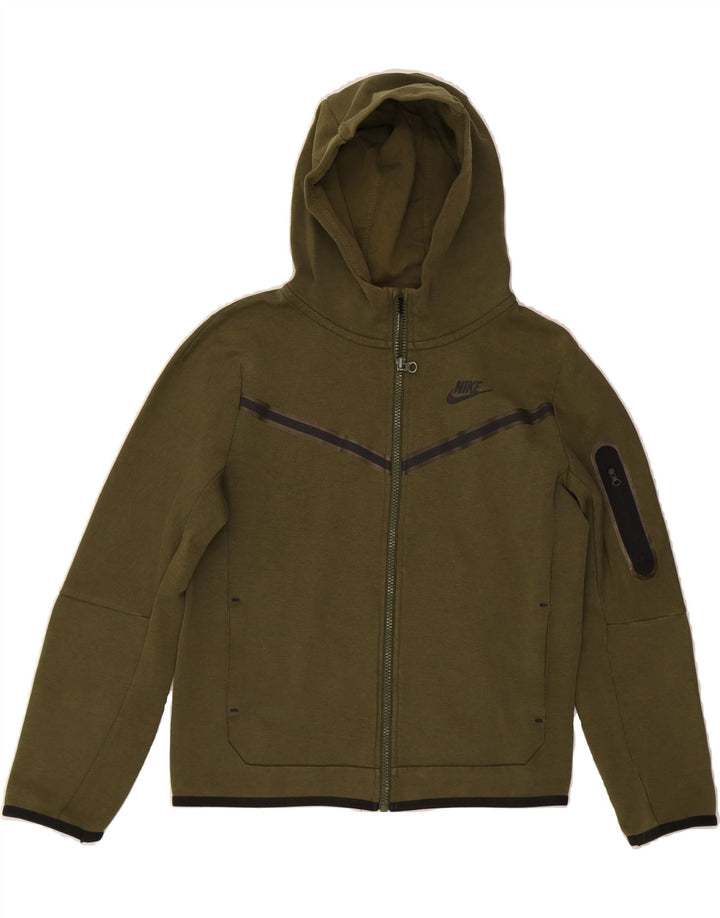 NIKE Boys Zip Hoodie Sweater 12-13 Years Large Khaki Cotton Vintage Nike and Second-Hand Nike from Messina Hembry 
