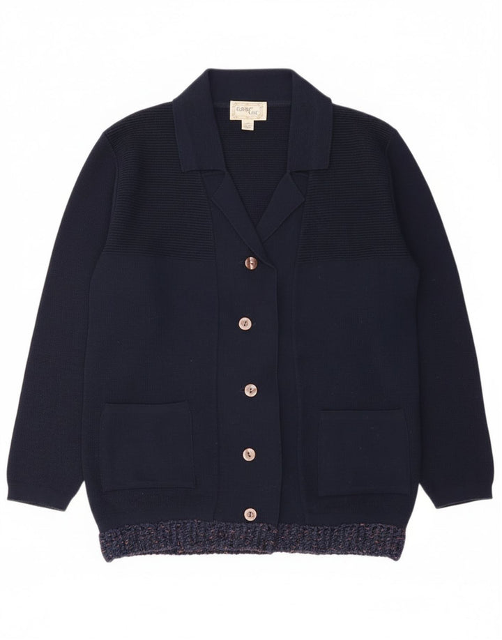 Suéter cardigã feminino vintage IT 48 XL azul marinho acrílico