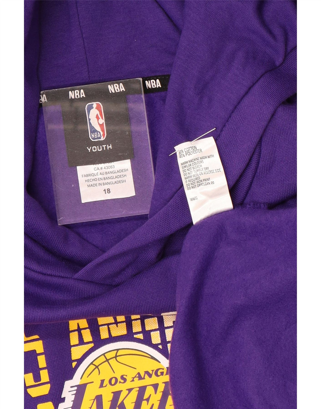 Camisola com capuz gráfico NBA Boys Los Angeles Lakers 15-16 anos roxo
