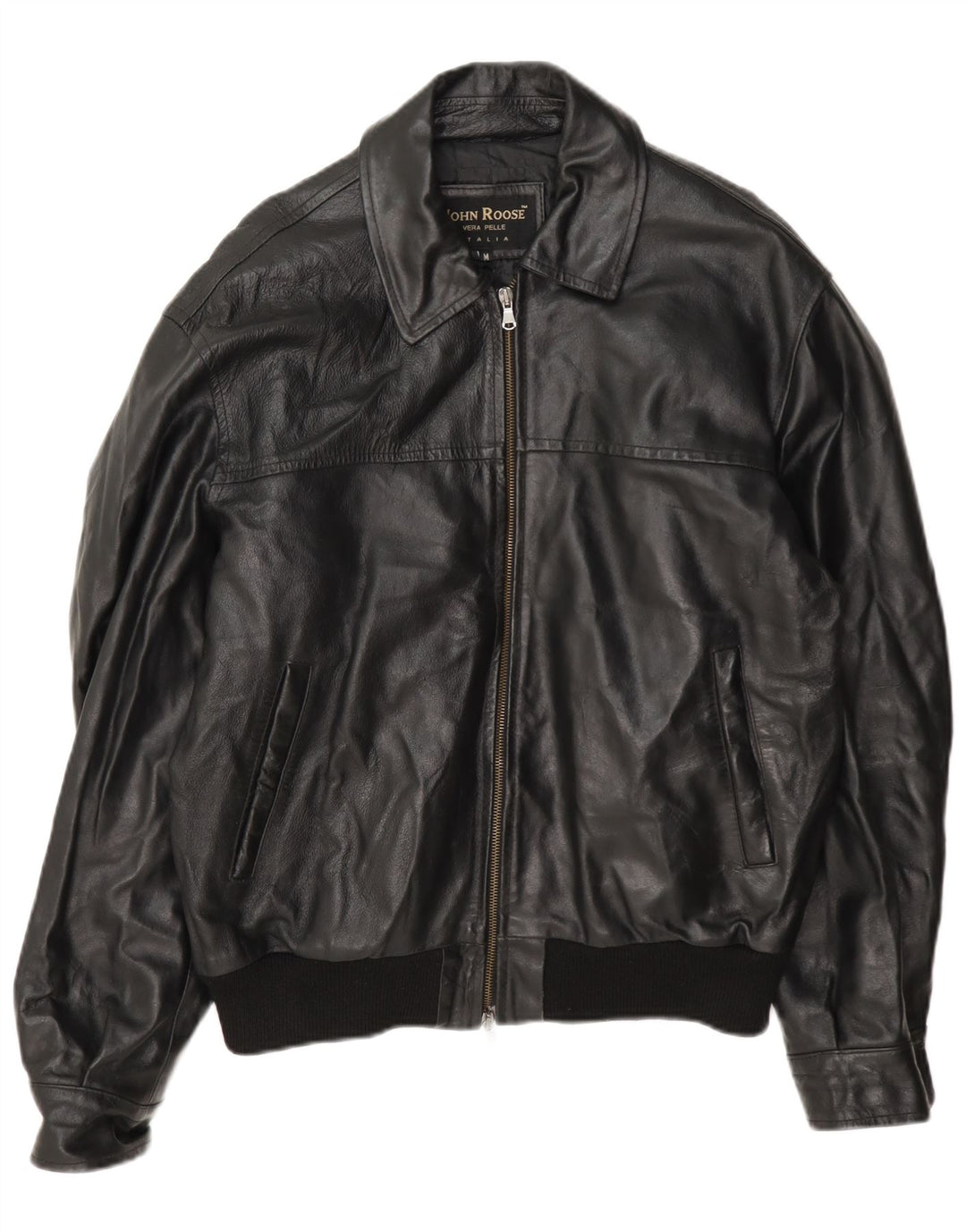 Jaqueta de couro masculina John Roose UK 38 média preta