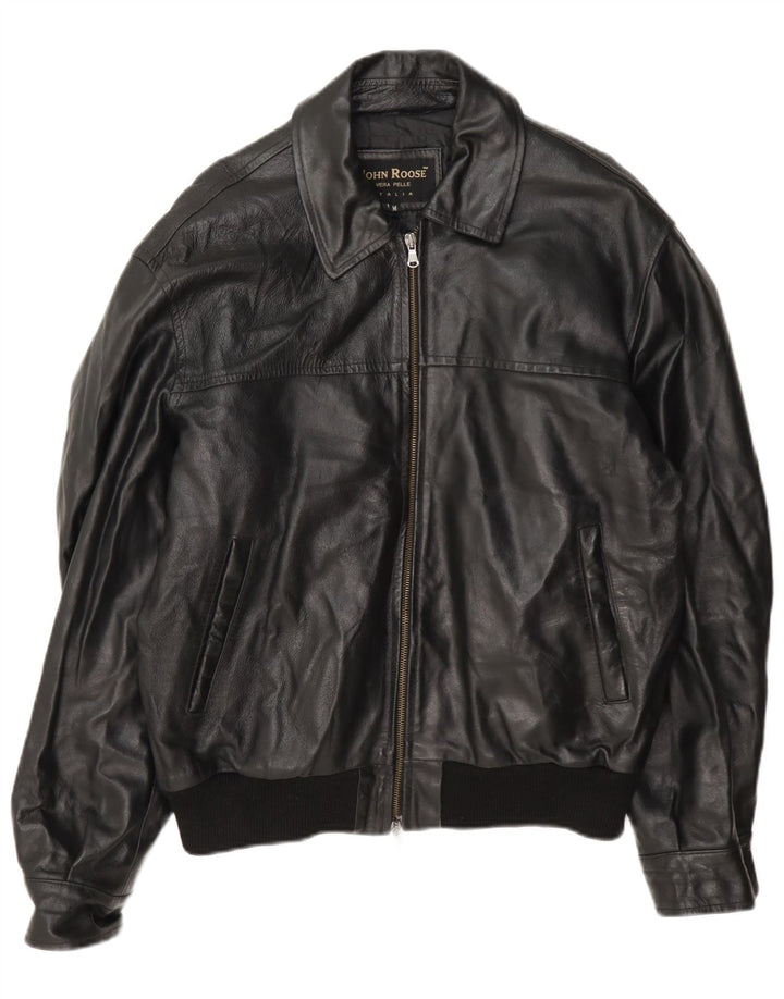 Jaqueta de couro masculina John Roose UK 38 média preta