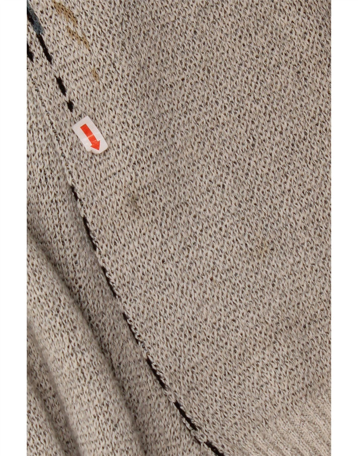 Suéter masculino VINTAGE com decote em V grande cinza geométrico