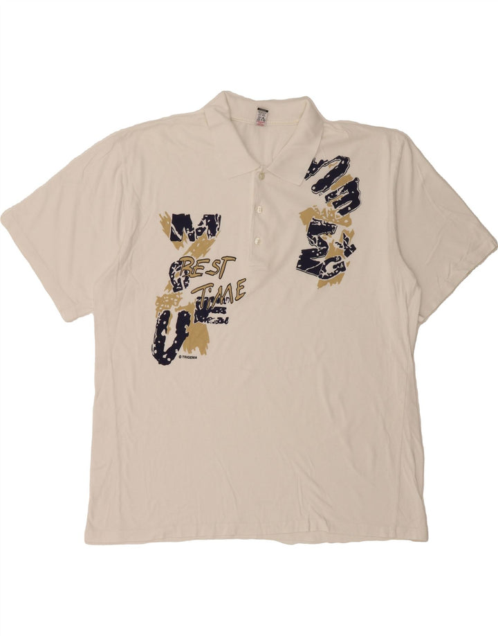 TRIGEMA Mens Graphic Polo Shirt XL Off White Cotton Vintage Trigema and Second-Hand Trigema from Messina Hembry 