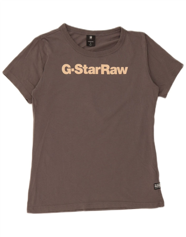 Camiseta feminina G-Star com estampa gráfica UK 12 algodão cinza médio