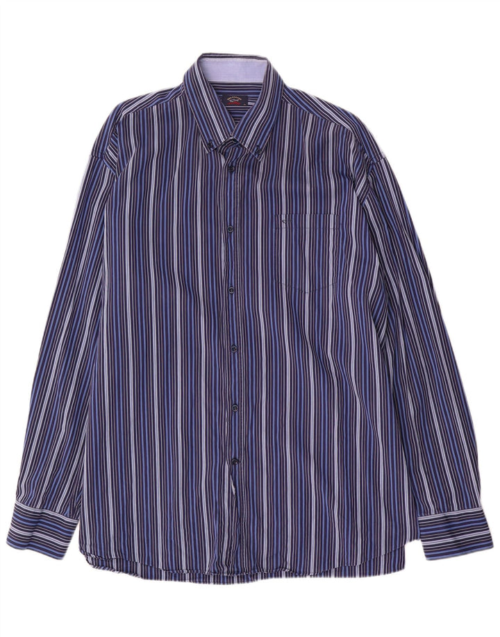 Camisa masculina PAUL & SHARK tamanho 45 XL algodão listrado azul marinho
