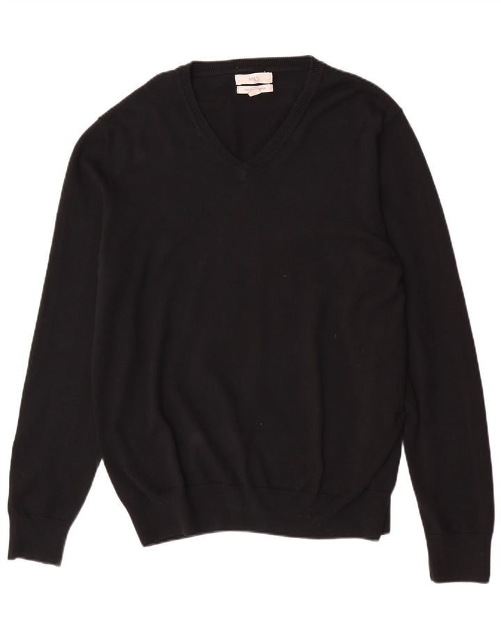 Suéter masculino Marks & Spencer com decote em V grande algodão preto