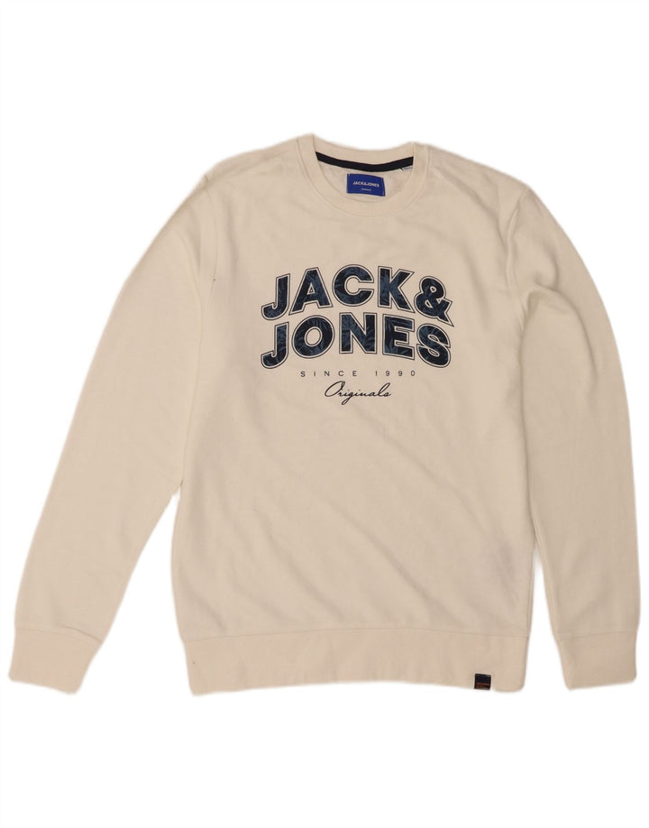 JACK & JONES moletom gráfico masculino jumper médio algodão branco