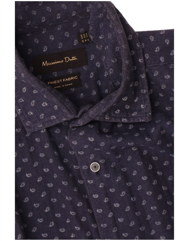 Camisa masculina Massimo Dutti média azul marinho algodão paisley