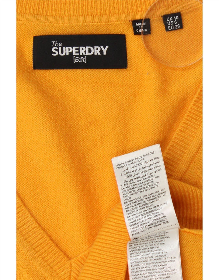 Suéter feminino superdimensionado com decote em V SUPERDRY Reino Unido 10 lã amarela pequena