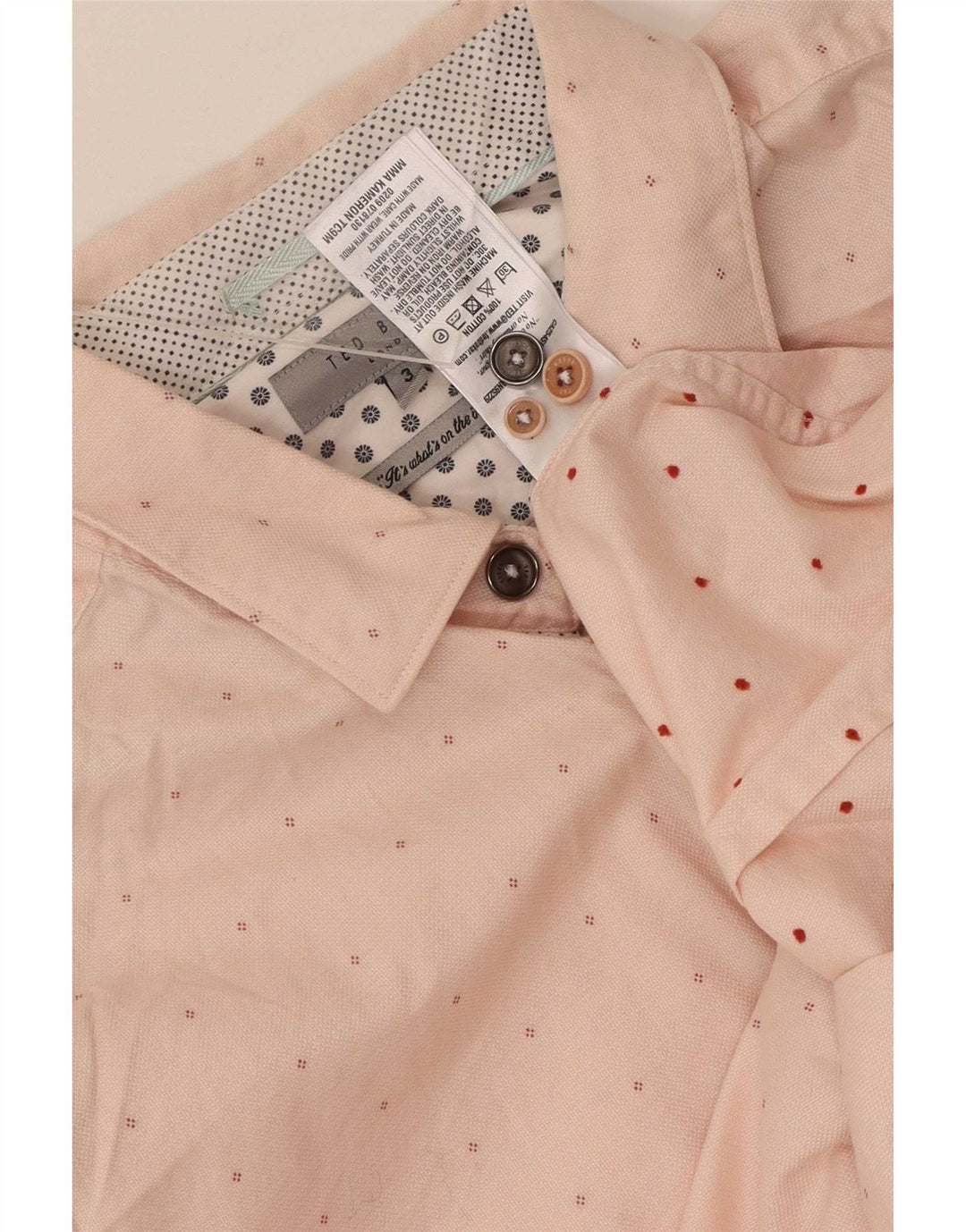 Camisa masculina Ted Baker tamanho 3 algodão manchado rosa médio