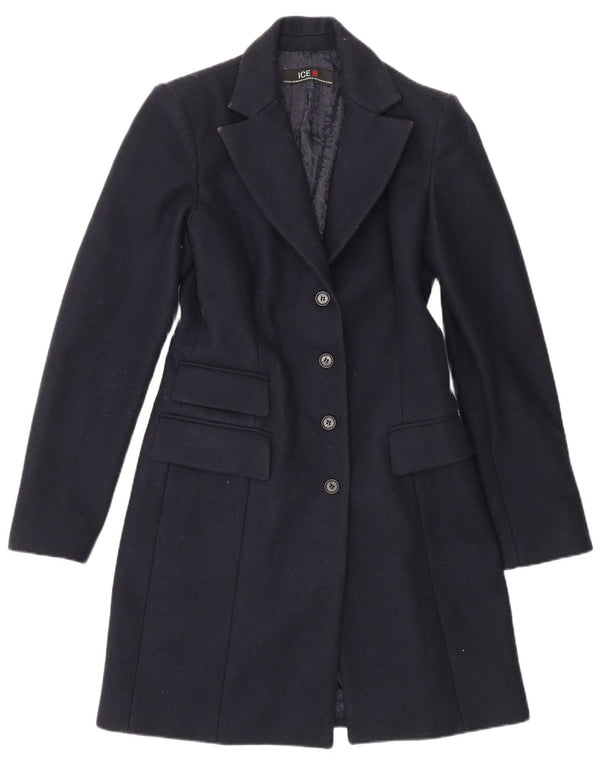 Sobretudo feminino Iceberg UK 10 pequeno lã azul marinho