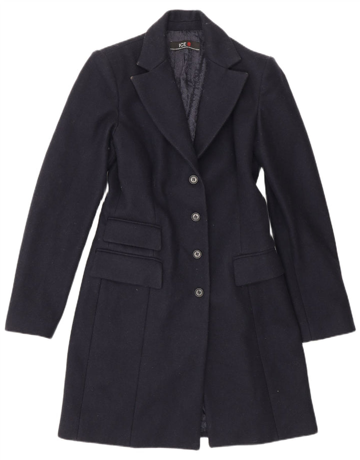 Sobretudo feminino Iceberg UK 10 pequeno lã azul marinho