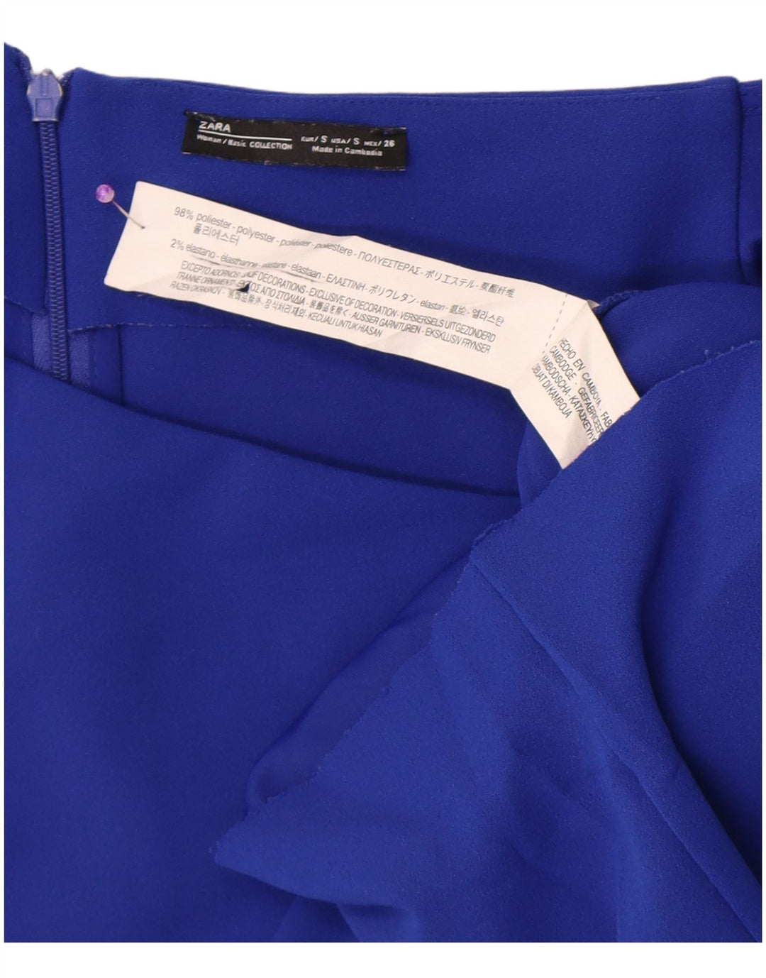 Vestido bodycon feminino Zara com um ombro Reino Unido 8 pequeno azul poliéster