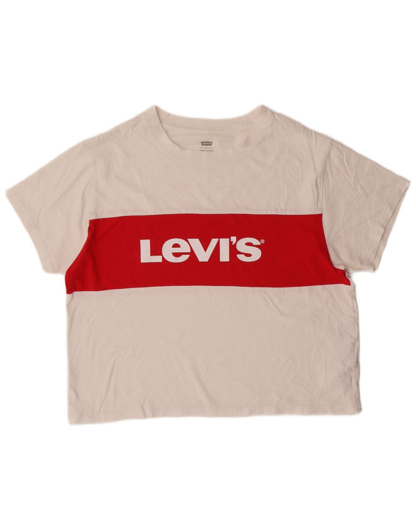 Levi's Womens Crop Graphic T-Shirt Top UK 14 Medium White Colourblock