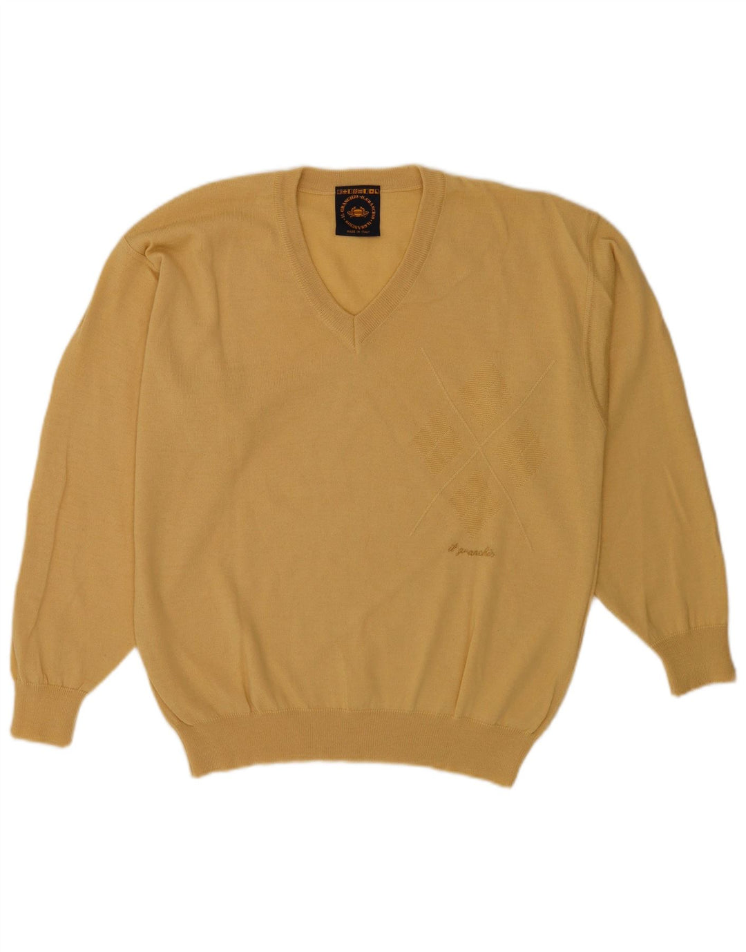 Il Granchio Suéter masculino com decote em V amarelo médio