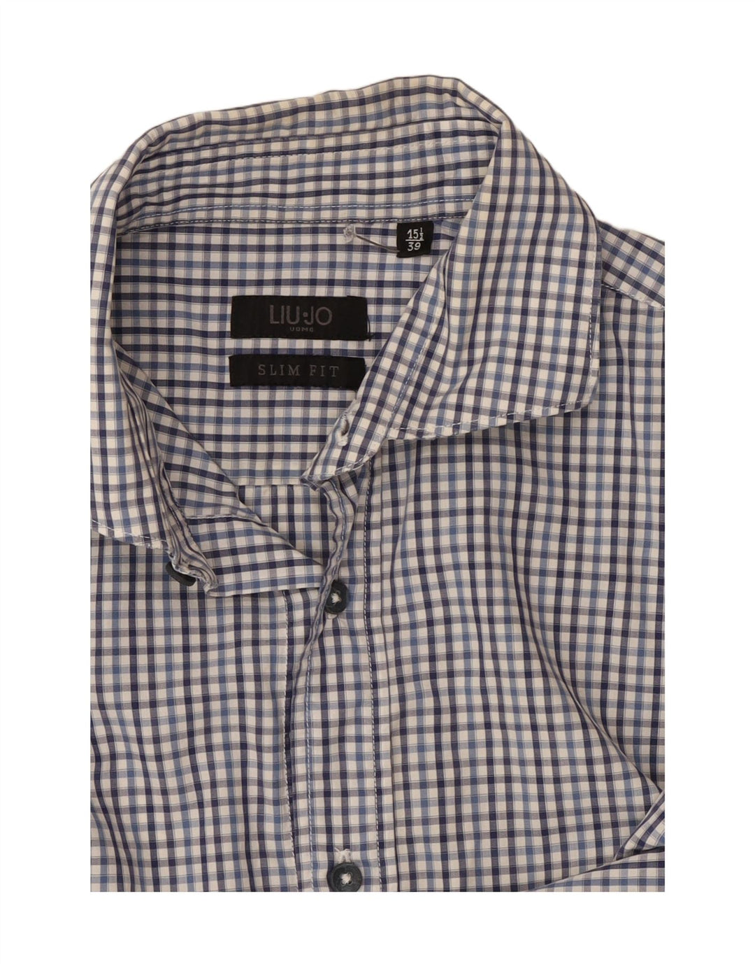 Liu Jo Camisa masculina slim fit tamanho 39 15 1/2 médio xadrez azul marinho