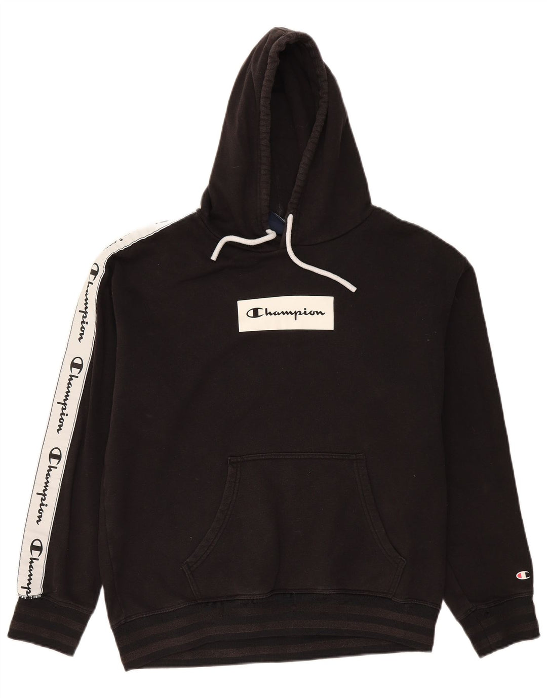 CHAMPION Suéter masculino com capuz gráfico médio preto de algodão colorido