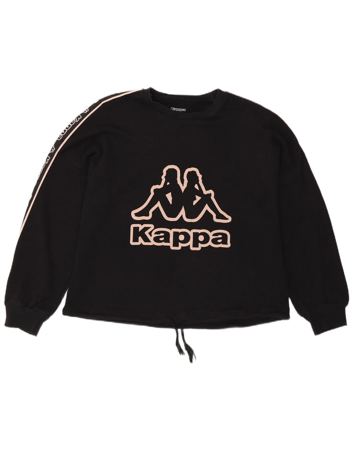 KAPPA Womens Oversized Graphic Sweatshirt Jumper UK 14 Medium Black Cotton Vintage Kappa and Second-Hand Kappa from Messina Hembry 