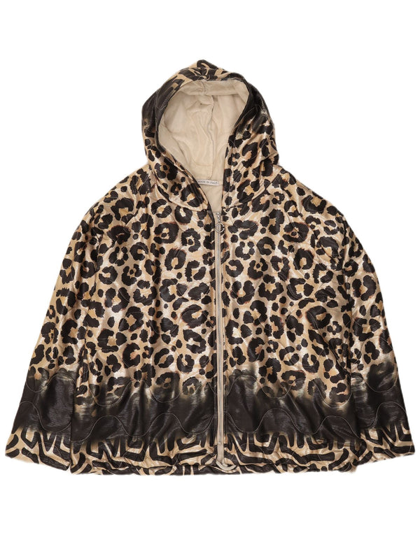 Jaqueta corta-vento feminina vintage com capuz Reino Unido 18 XL bege estampa animal