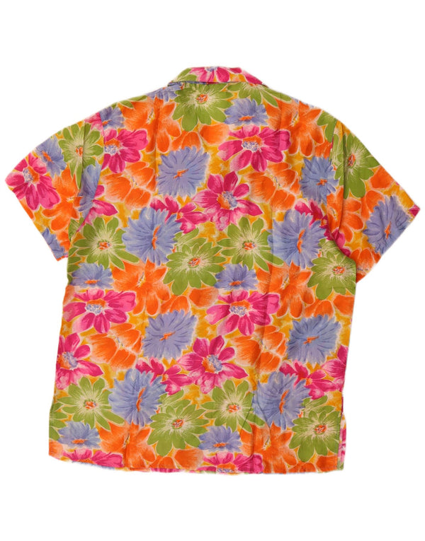 Blusa feminina vintage de manga curta UK 14 média floral multicolorida