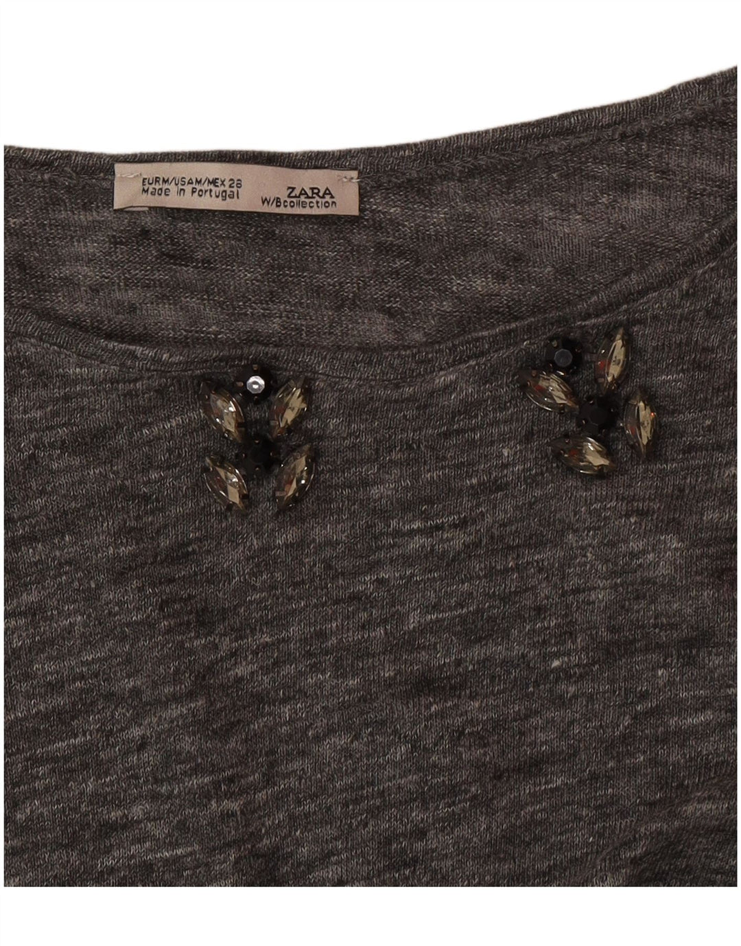 Top feminino Zara manga 3/4 Reino Unido 14 cinza médio manchado