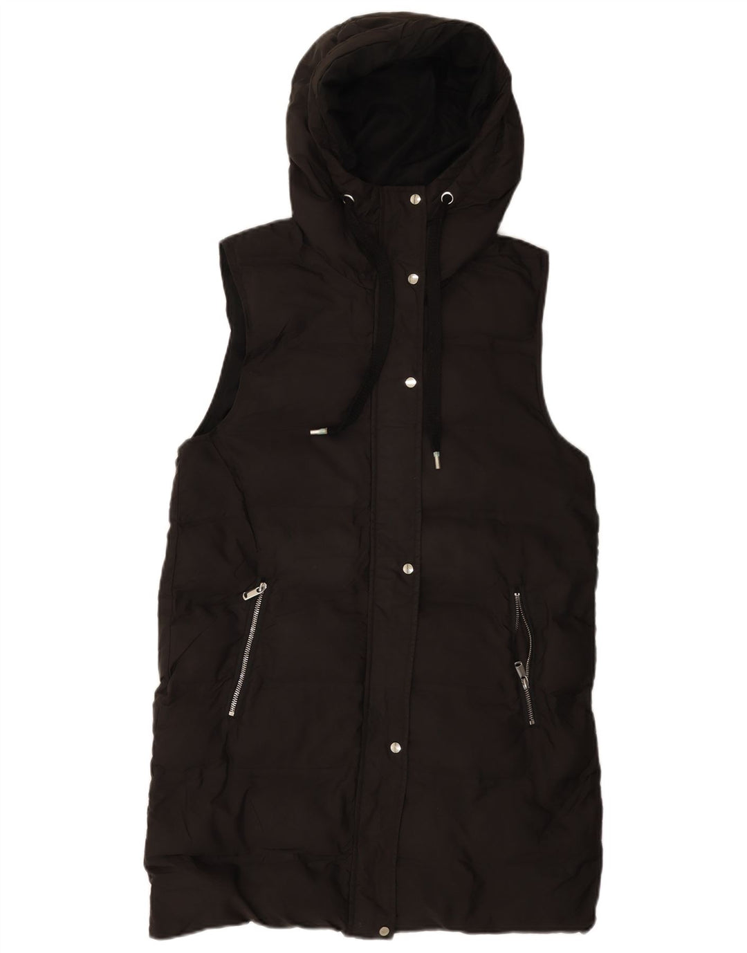 Colete acolchoado com capuz feminino Zara UK 10 pequeno poliéster preto