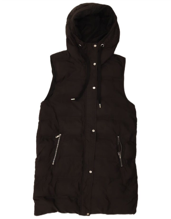 Colete acolchoado com capuz feminino Zara UK 10 pequeno poliéster preto