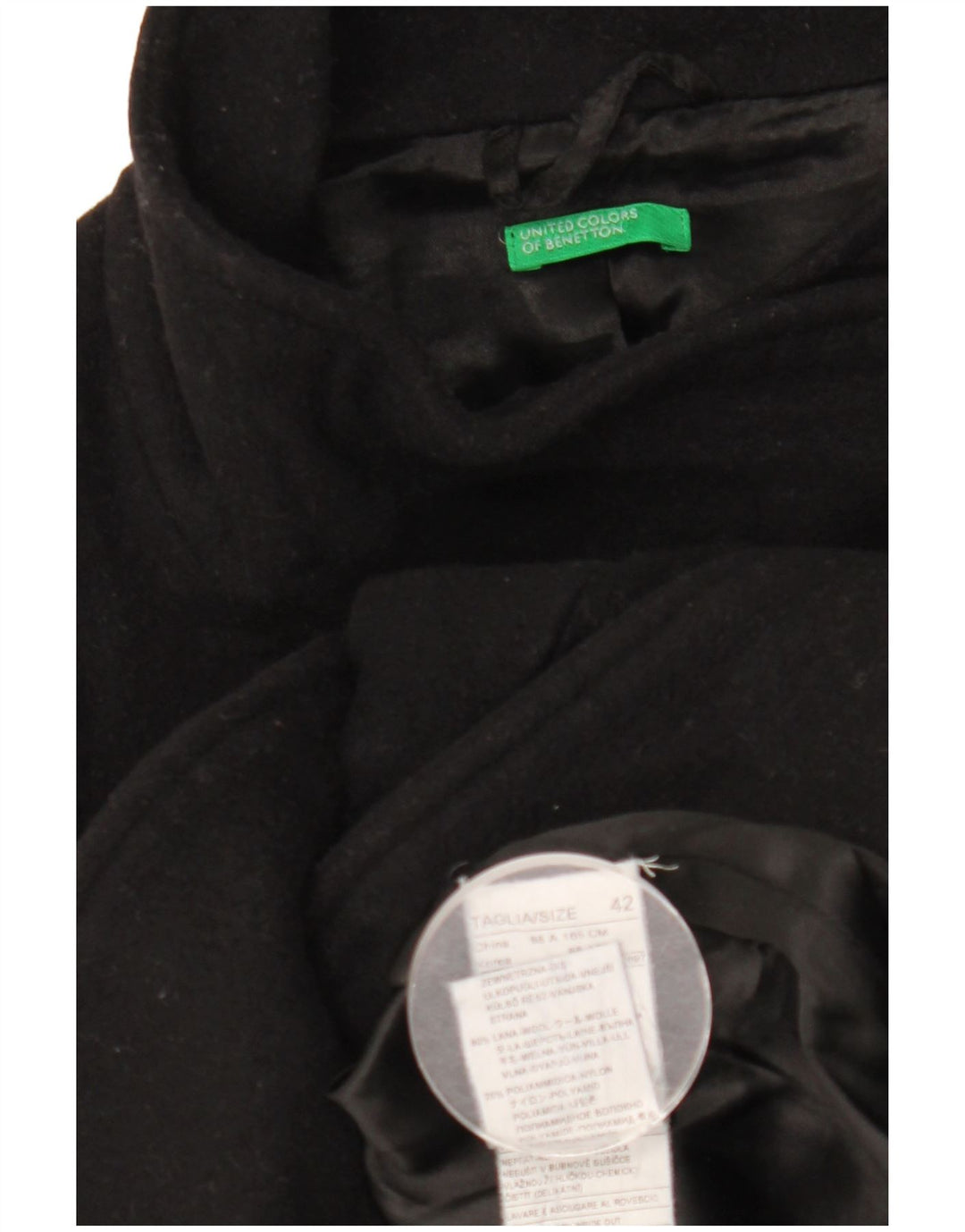 Benetton Pea Coat feminino IT 42 lã preta média