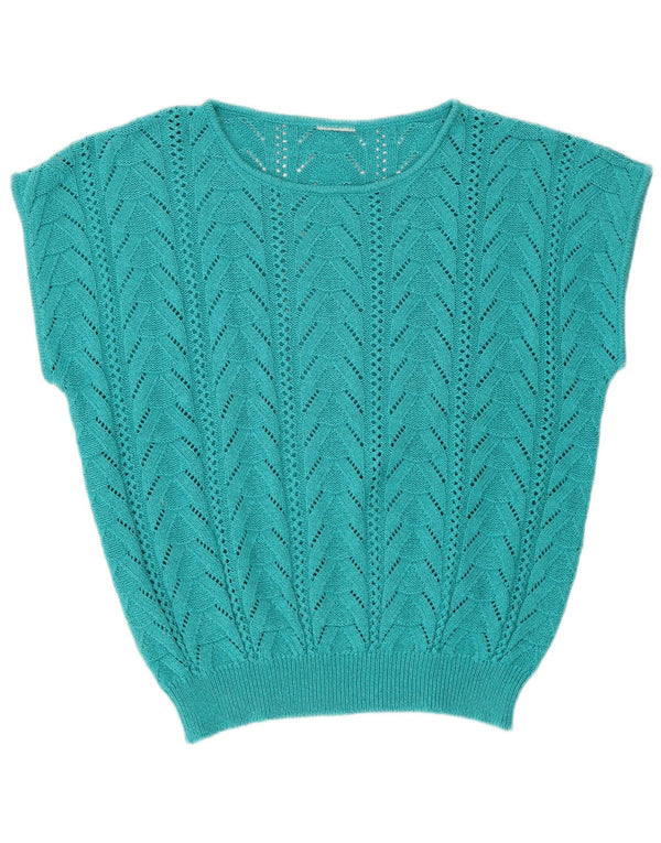 Colete feminino vintage regata UK 18 XL algodão turquesa