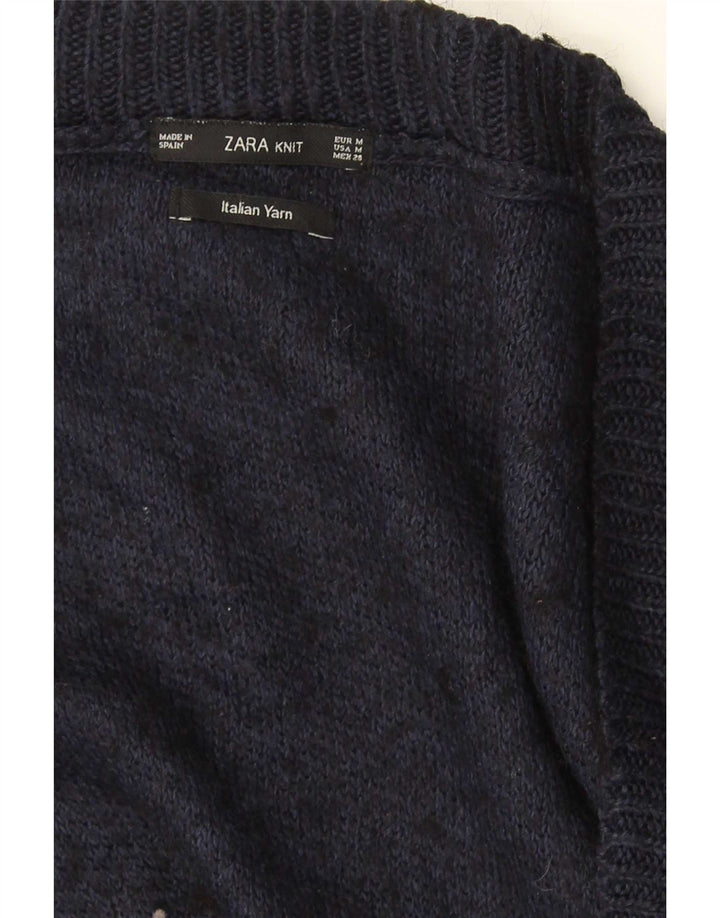 Zara Suéter feminino oversized com decote em V Reino Unido 14 médio azul marinho manchado