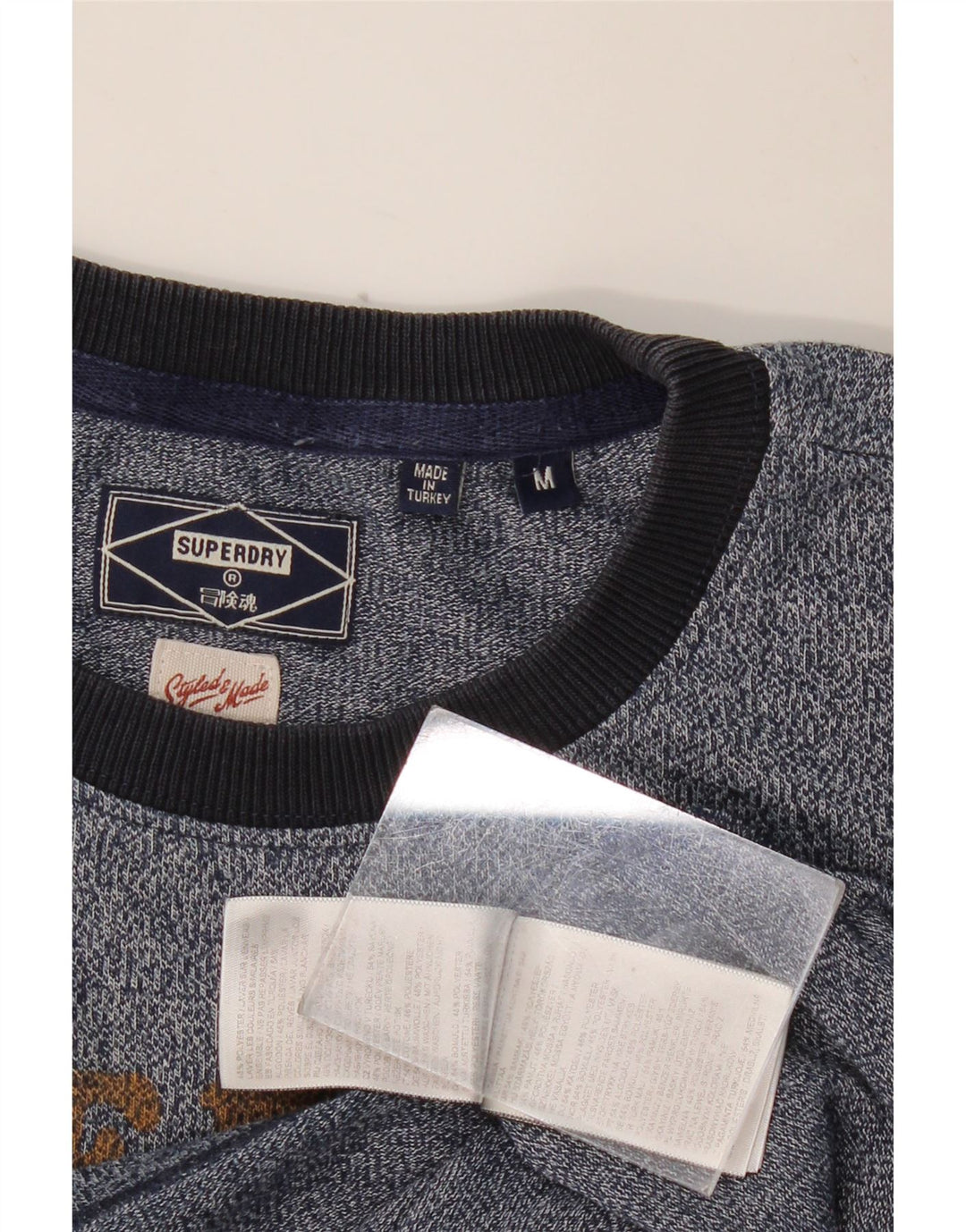 Camiseta masculina gráfica SUPERDRY Top médio algodão manchado azul marinho