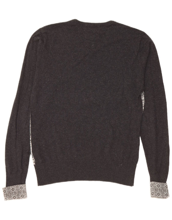 Suéter feminino GUESS BY MARCIANO com decote em V UK 10 pequeno xadrez preto