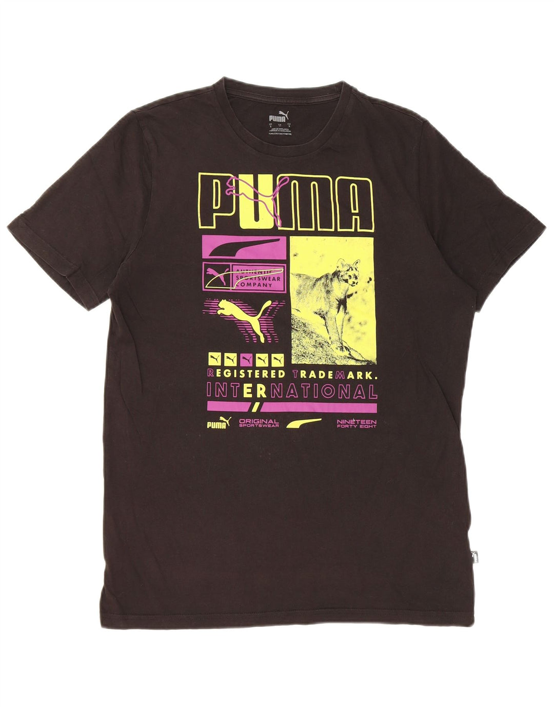 Puma Mens Graphic T-Shirt Top Pequeno Algodão Preto