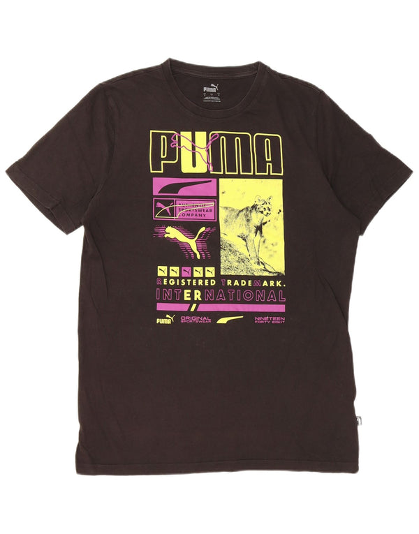 Puma Mens Graphic T-Shirt Top Pequeno Algodão Preto