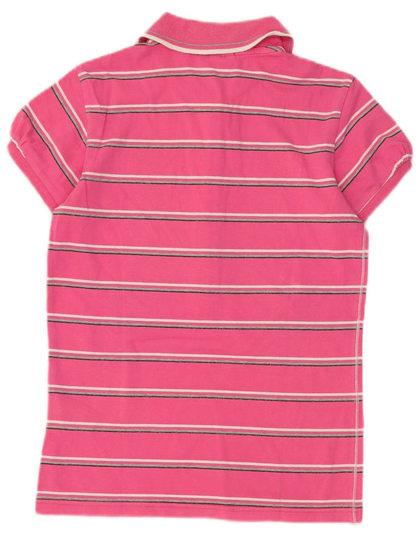 Camisa polo feminina Champion Heritage Fit UK 12 algodão listrado rosa médio