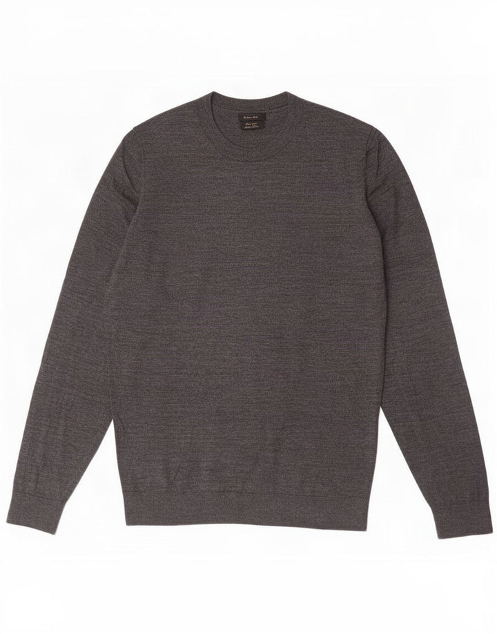 Suéter masculino Massimo Dutti com gola redonda, lã Merino cinza médio