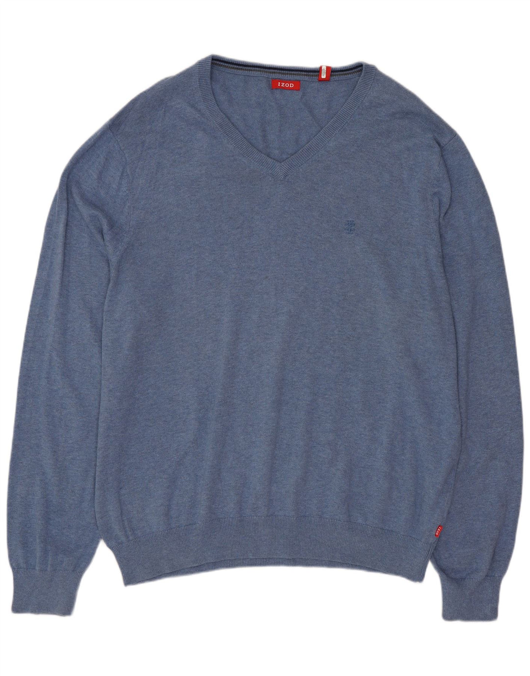 Suéter masculino IZOD com decote em V grande algodão azul