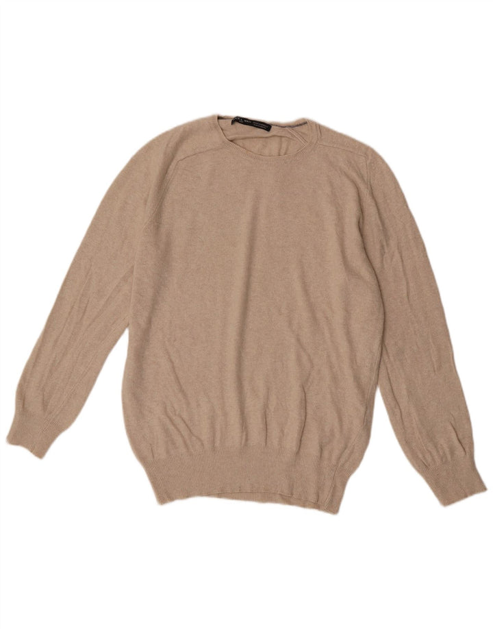 Zara Suéter masculino com gola redonda e viscose bege médio